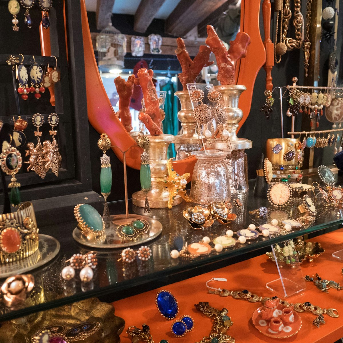 Hand-made jewellery on display at La Maison de La Sireneuse fashion and accessories store.