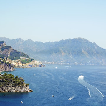 Amalfi Town on Tyrrhenian Sea seen from Conca dei Marini.