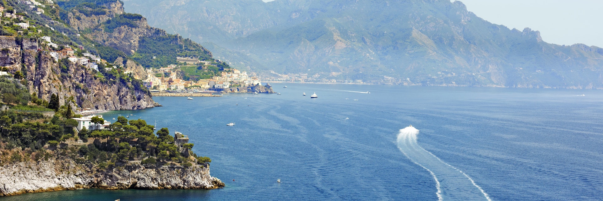 Amalfi Town on Tyrrhenian Sea seen from Conca dei Marini.