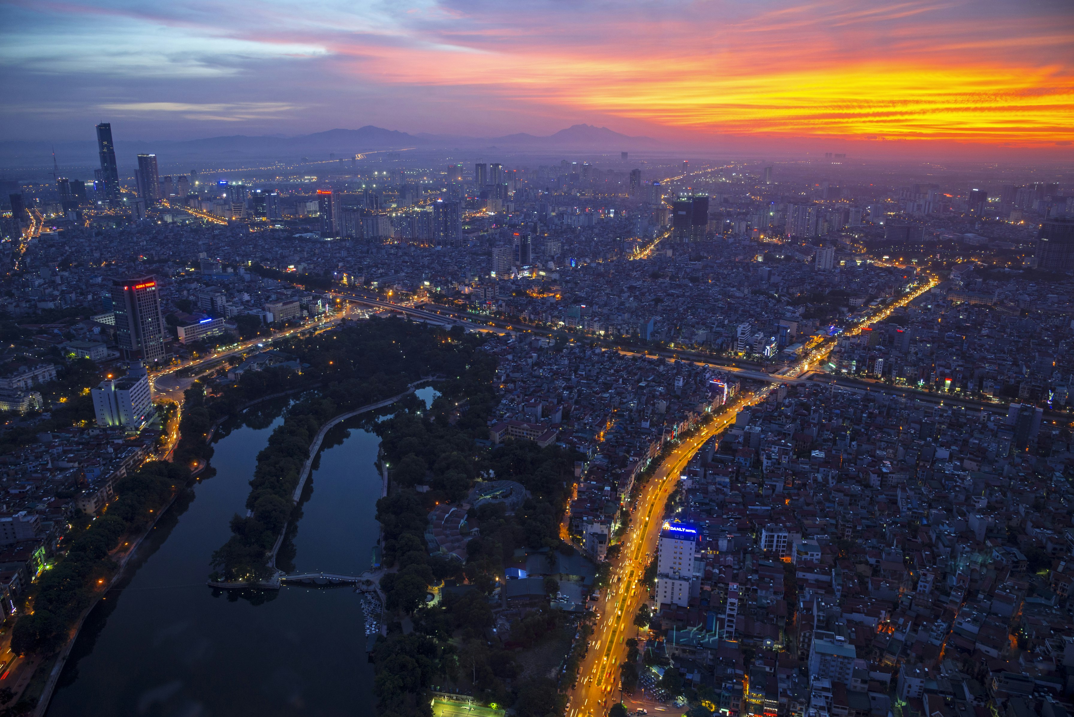Aerial view of central Hanoi city, Vietnam