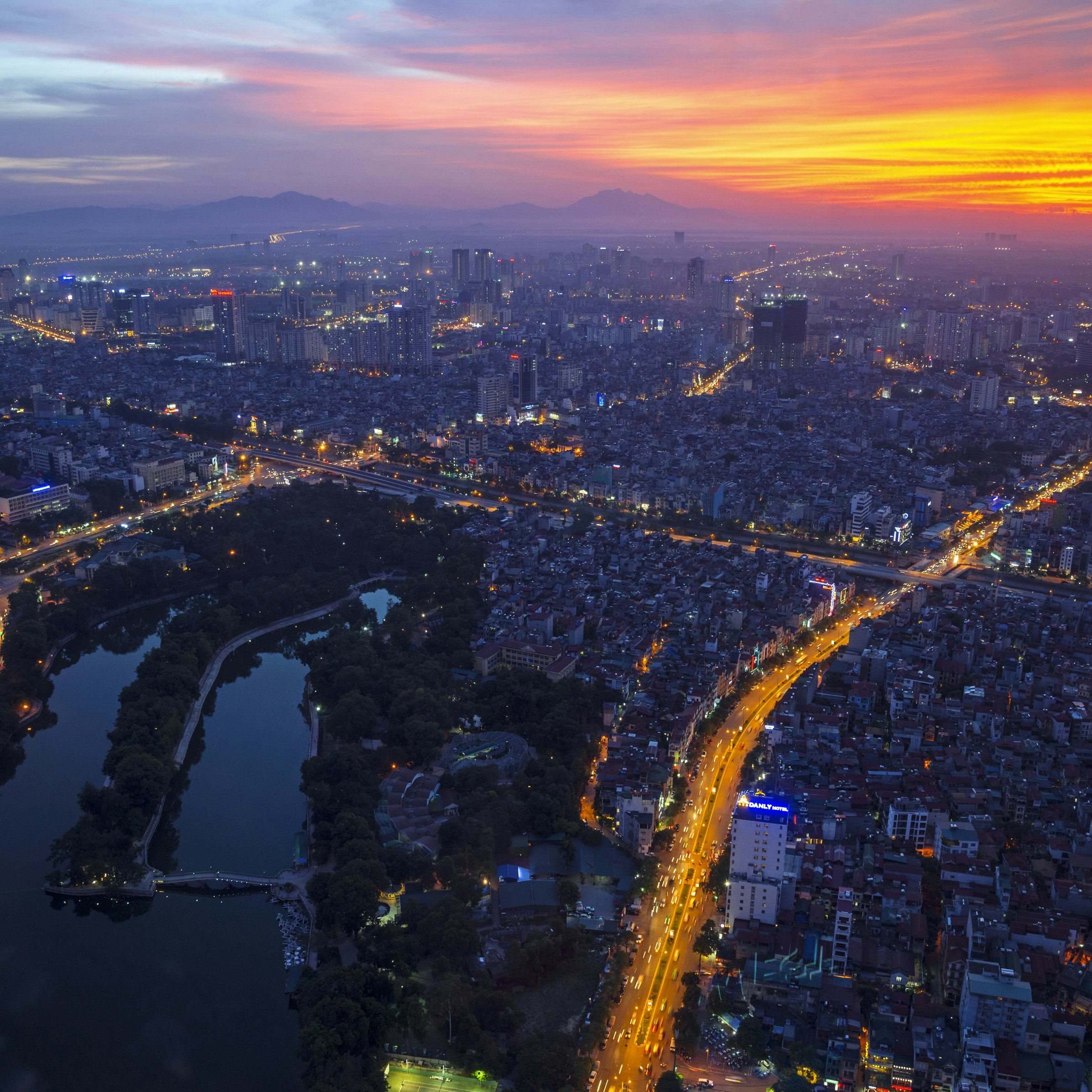 Aerial view of central Hanoi city, Vietnam