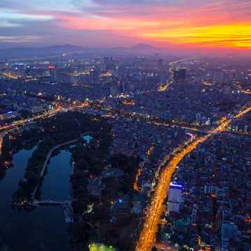 Aerial view of central Hanoi city, Vietnam
