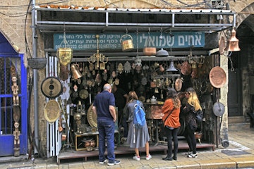 Tel Aviv, Israel - April 5, 2016: Visitors on The Flea Market, Shuk Hapishpeshim in old district Jaffa, Tel Aviv, Israel.