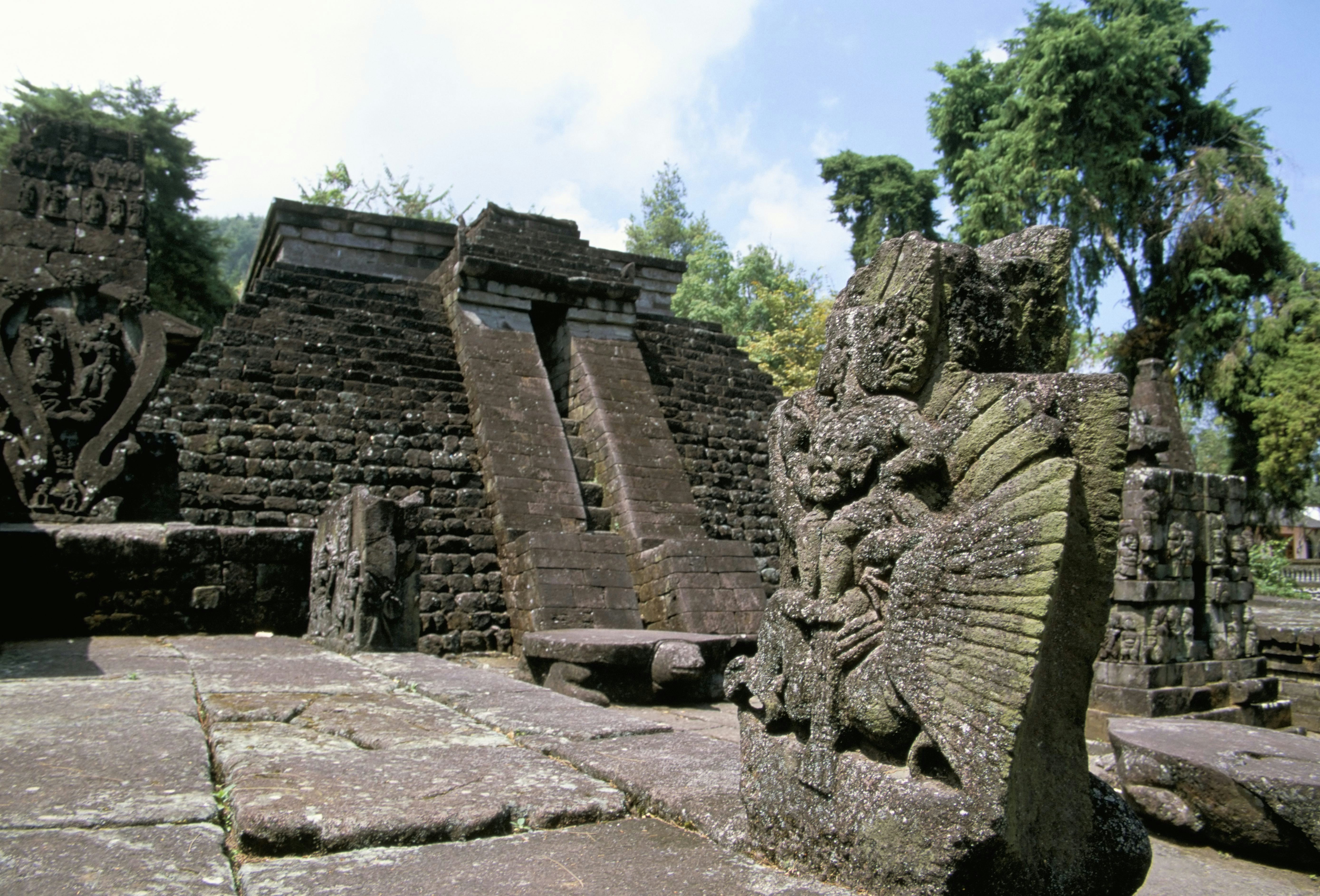 Garuda in front of the 15th century temple of Candi Sukuh, on slopes of Gunung Lawu, east of Solo, thought to be linked to fertiflity cult, island of Java, Indonesia, Southeast Asia, Asia
