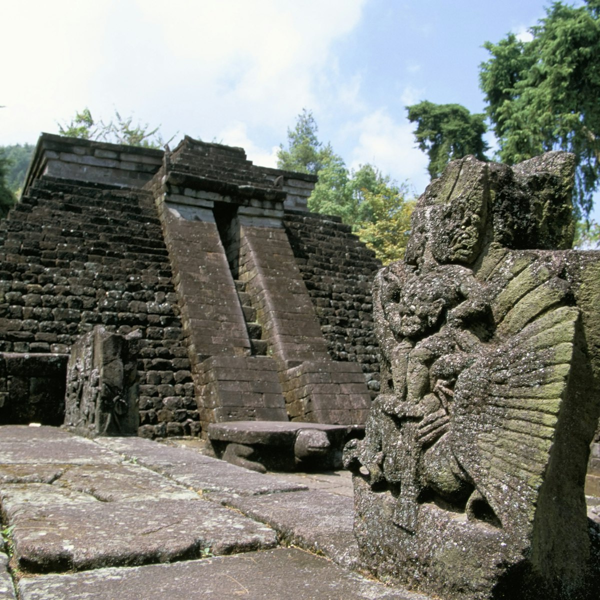 Garuda in front of the 15th century temple of Candi Sukuh, on slopes of Gunung Lawu, east of Solo, thought to be linked to fertiflity cult, island of Java, Indonesia, Southeast Asia, Asia