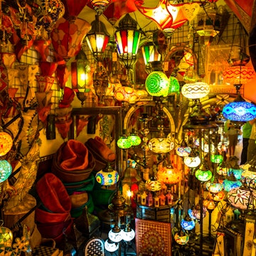 Arabic lamps and lanterns in the Marrakesh,Morocco; Shutterstock ID 339262838; Your name (First / Last): Lauren Keith; GL account no.: 65050; Netsuite department name: Online Editorial; Full Product or Project name including edition: Responsible travel Marrakesh article