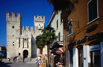 Castello Scaligero, also known as Rocca Scaligero, built as a stronghold on the lake, during the day - Sirmione, Lago di Garda, The Lake District, Lombardia