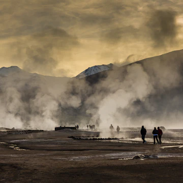 Steam rising from geysers, El Tatio geyser field