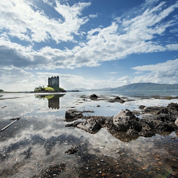 Castle Stalker on tidal islet in Loch Laich.