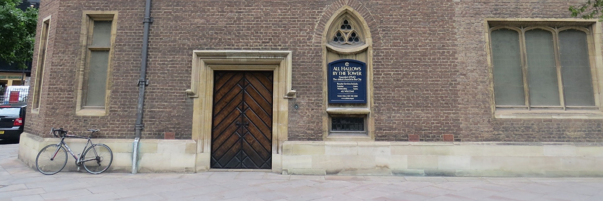 The exterior of All Hallows by the Tower, a  church near the Tower of London