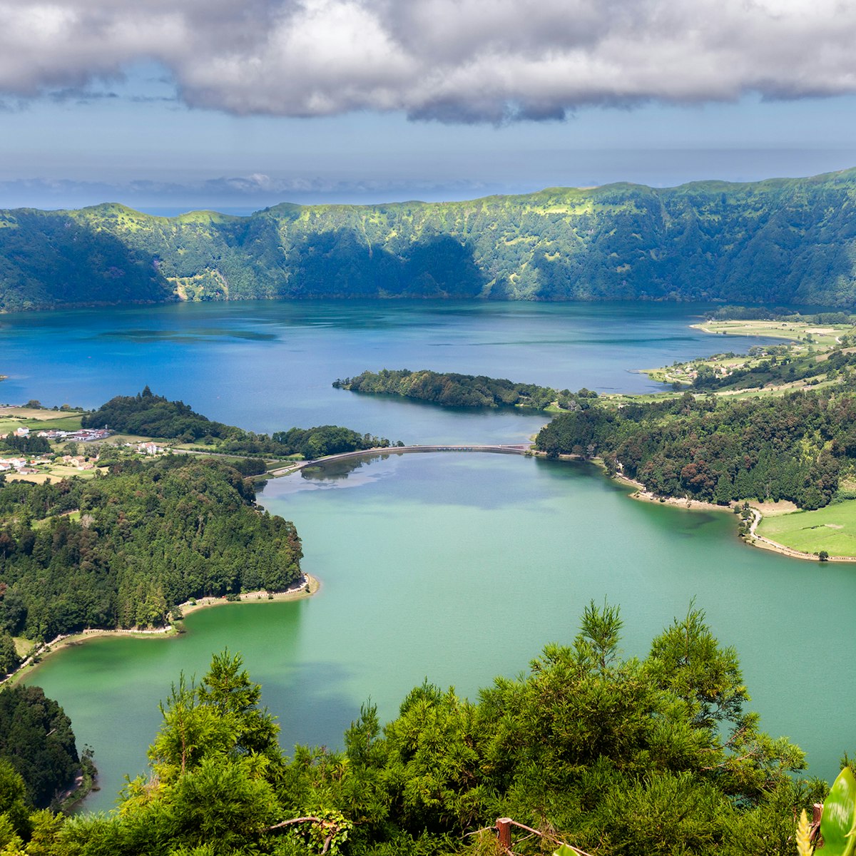 Lake of Sete Cidades from Vista do Rei viewpoint in Sao Miguel, Azores; Shutterstock ID 333806120; Your name (First / Last): James Kay; GL account no.: 65050; Netsuite department name: Online Editorial; Full Product or Project name including edition: Azores destination page highlights