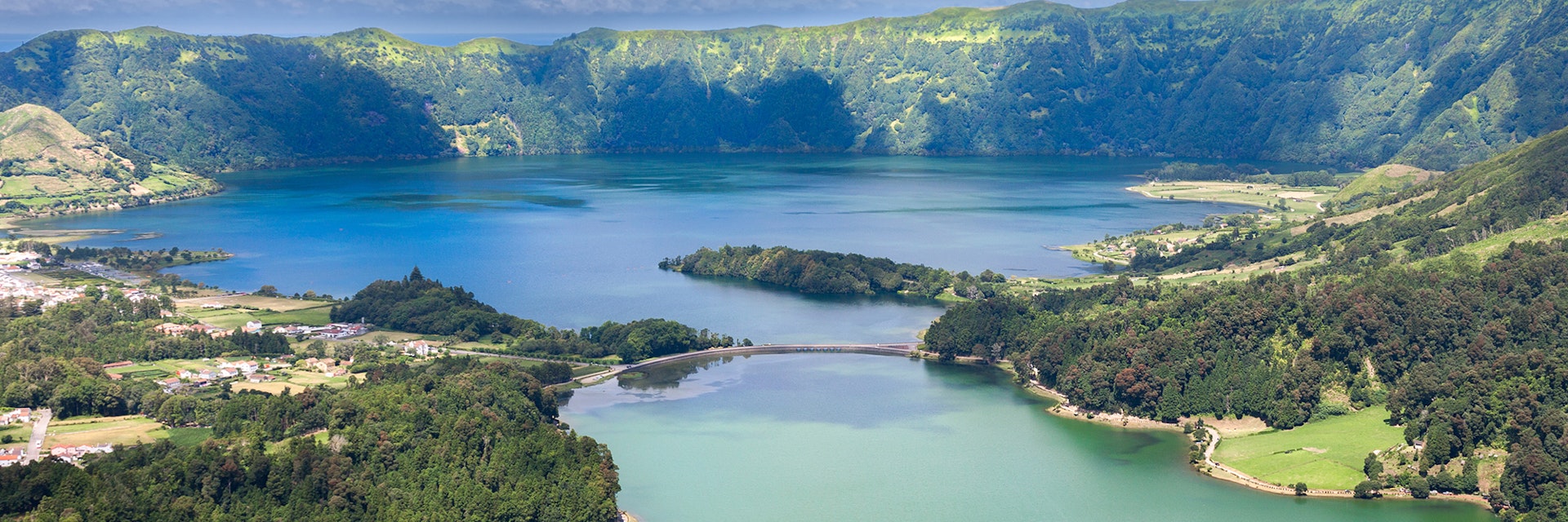 Lake of Sete Cidades from Vista do Rei viewpoint in Sao Miguel, Azores; Shutterstock ID 333806120; Your name (First / Last): James Kay; GL account no.: 65050; Netsuite department name: Online Editorial; Full Product or Project name including edition: Azores destination page highlights