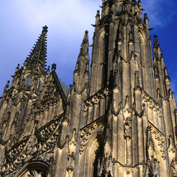 The Gothic towers of Prague's St Vitus's Cathedral. The cathedral is the largest and the most important church in the city.