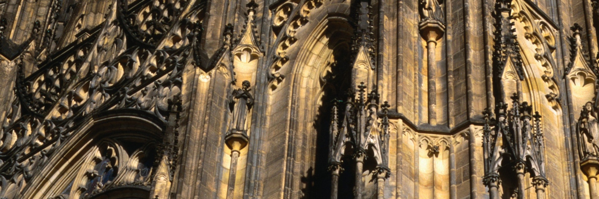 The Gothic towers of Prague's St Vitus's Cathedral. The cathedral is the largest and the most important church in the city.