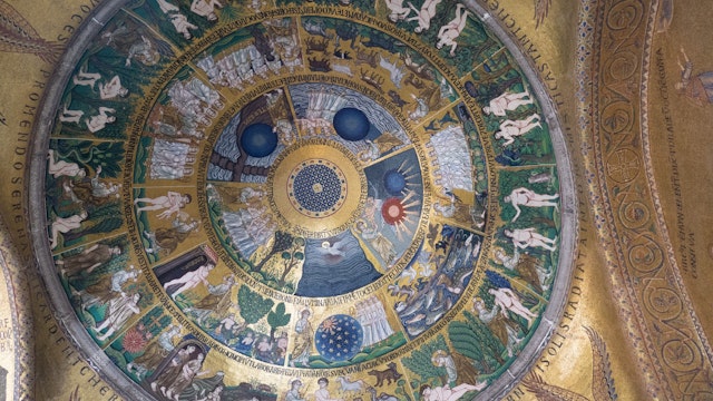 Museo di San Marco, golden mosaics adorn the entrance in the vestibule