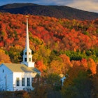 Fall Foliage and the Stowe Community Church, Stowe, Vermont, USA; Shutterstock ID 208811758; Your name (First / Last): Trisha Ping; GL account no.: 65050; Netsuite department name: Online Editorial; Full Product or Project name including edition: Trisha Ping/65050/Online Editorial/New England