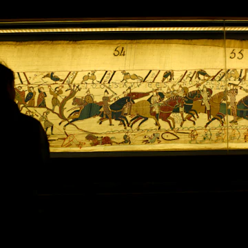 Bayeux Tapestry known in France as La Tapisserie de la Reine Mathilde (Tapestry of Queen Mathilda), Bayeux, Normandy, France, Europe