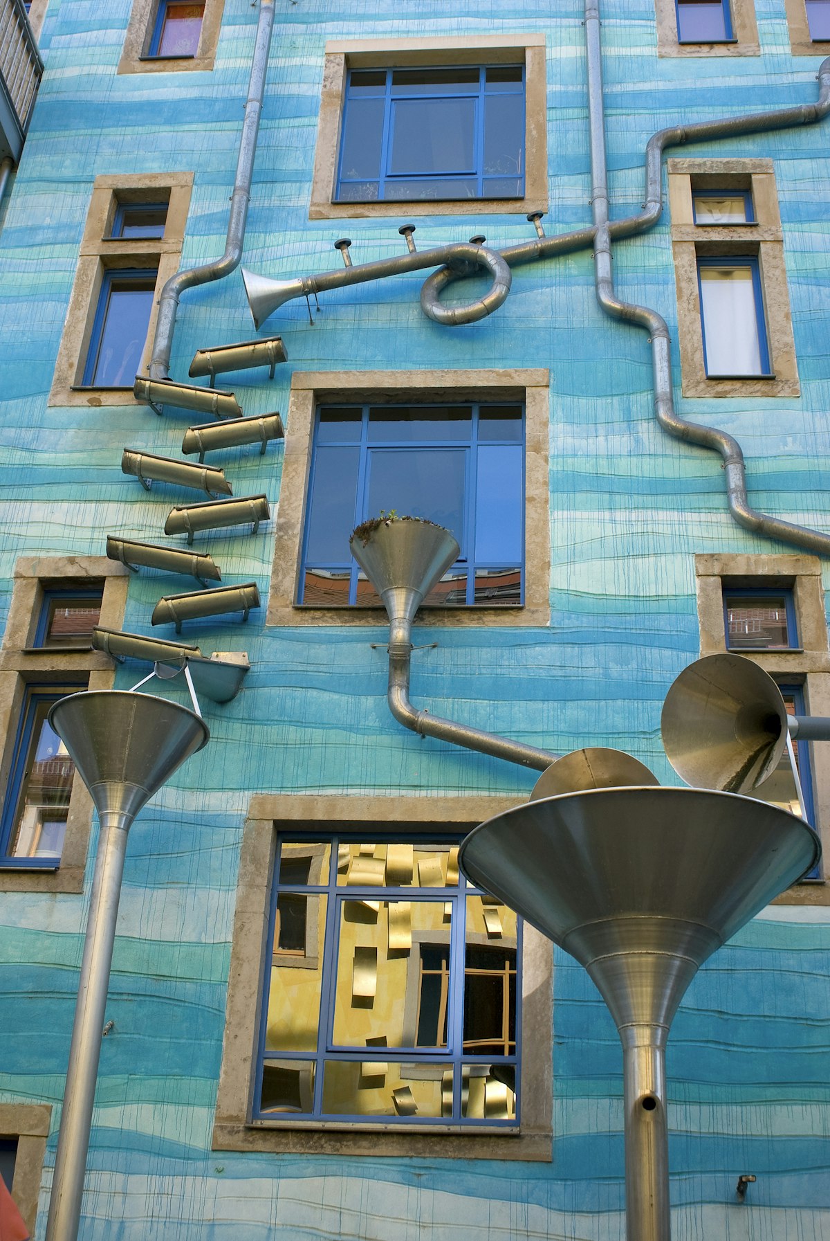 Germany, Saxony State, Dresden, drainpipes on a facade of Kunsthof Passage