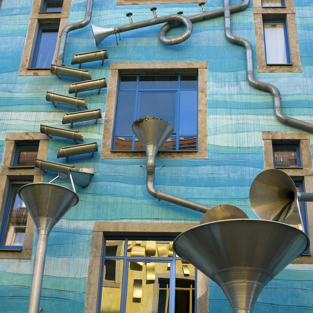 Germany, Saxony State, Dresden, drainpipes on a facade of Kunsthof Passage