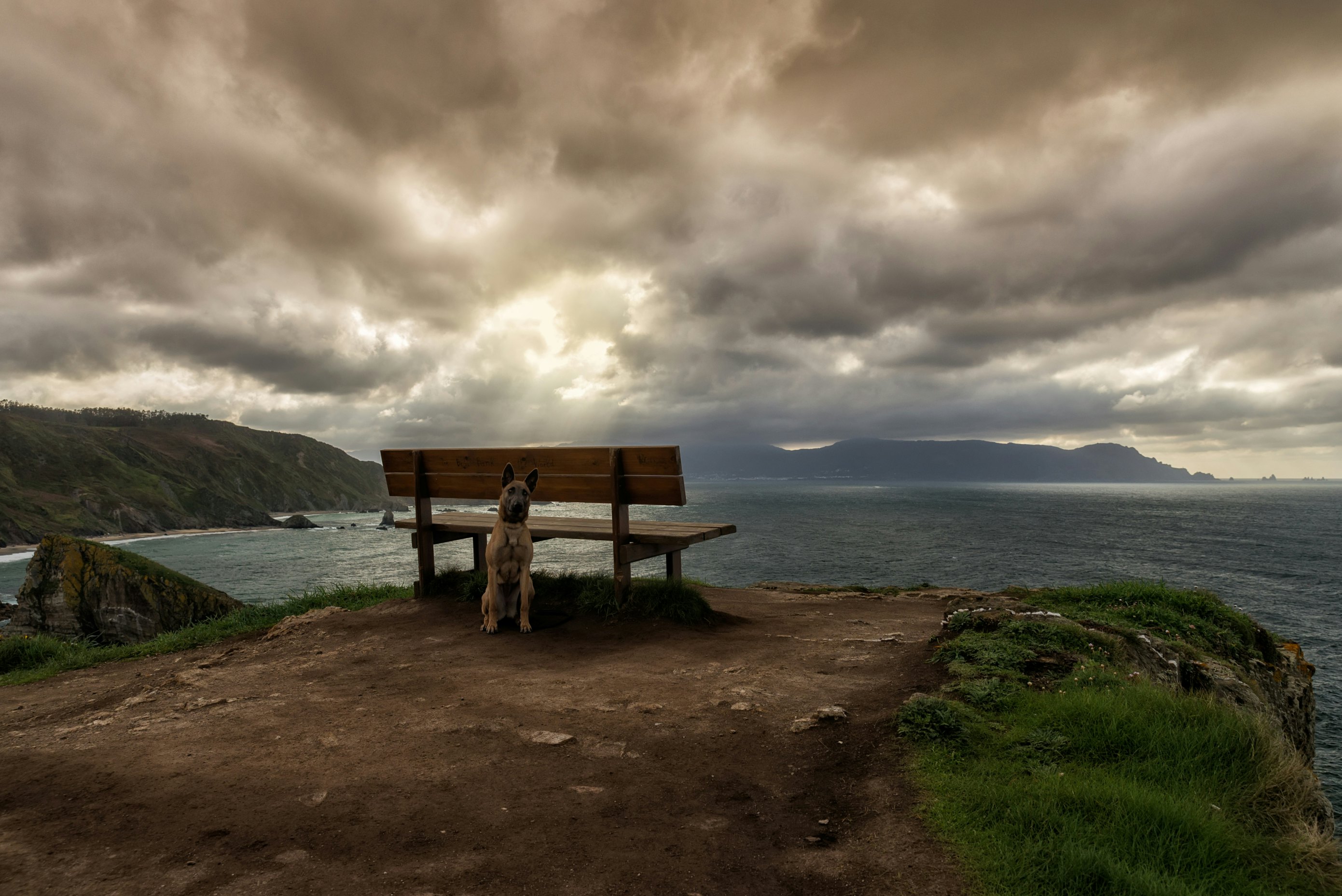 Bench on the cliffs. Loiba, Galicia, Spain.
