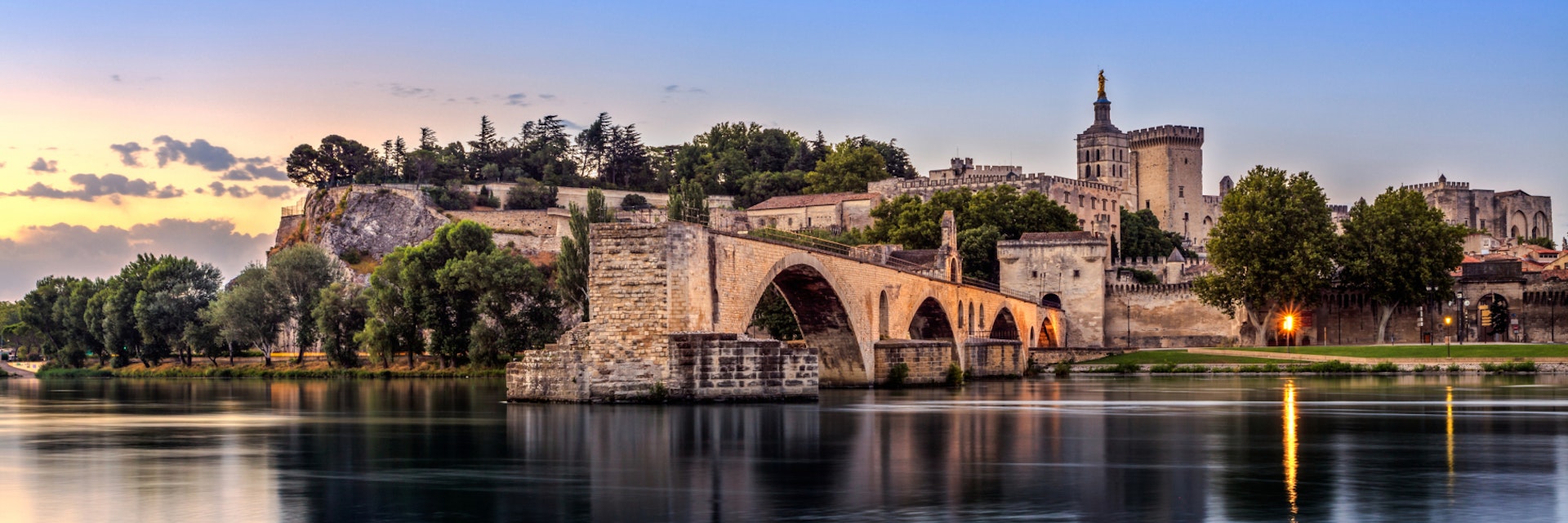 Avignon Bridge with Popes Palace and Rhone river at sunrise, Pont Saint-Benezet, Provence, France ; Shutterstock ID 362631386; Your name (First / Last): Daniel Fahey; GL account no.: 65050; Netsuite department name: Online Editorial; Full Product or Project name including edition: Best in Europe POIs