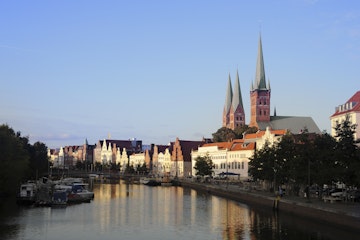 Hanseatic city of Lubeck on Trave River.