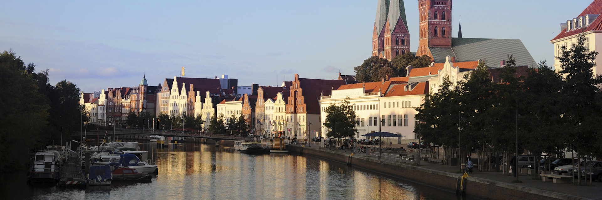 Hanseatic city of Lubeck on Trave River.