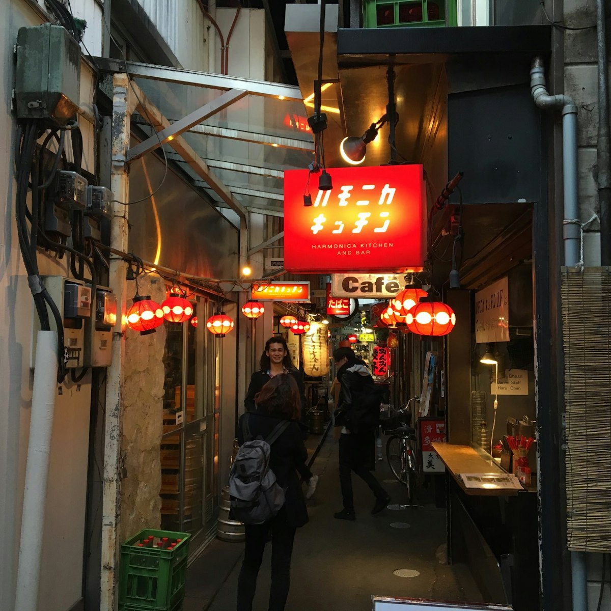 View of one of the alleys inside Harmonica-yokocho, West Tokyo.