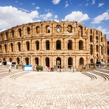 Ruins of the largest colosseum in North Africa. El Jem,Tunisia. UNESCO; Shutterstock ID 112264382