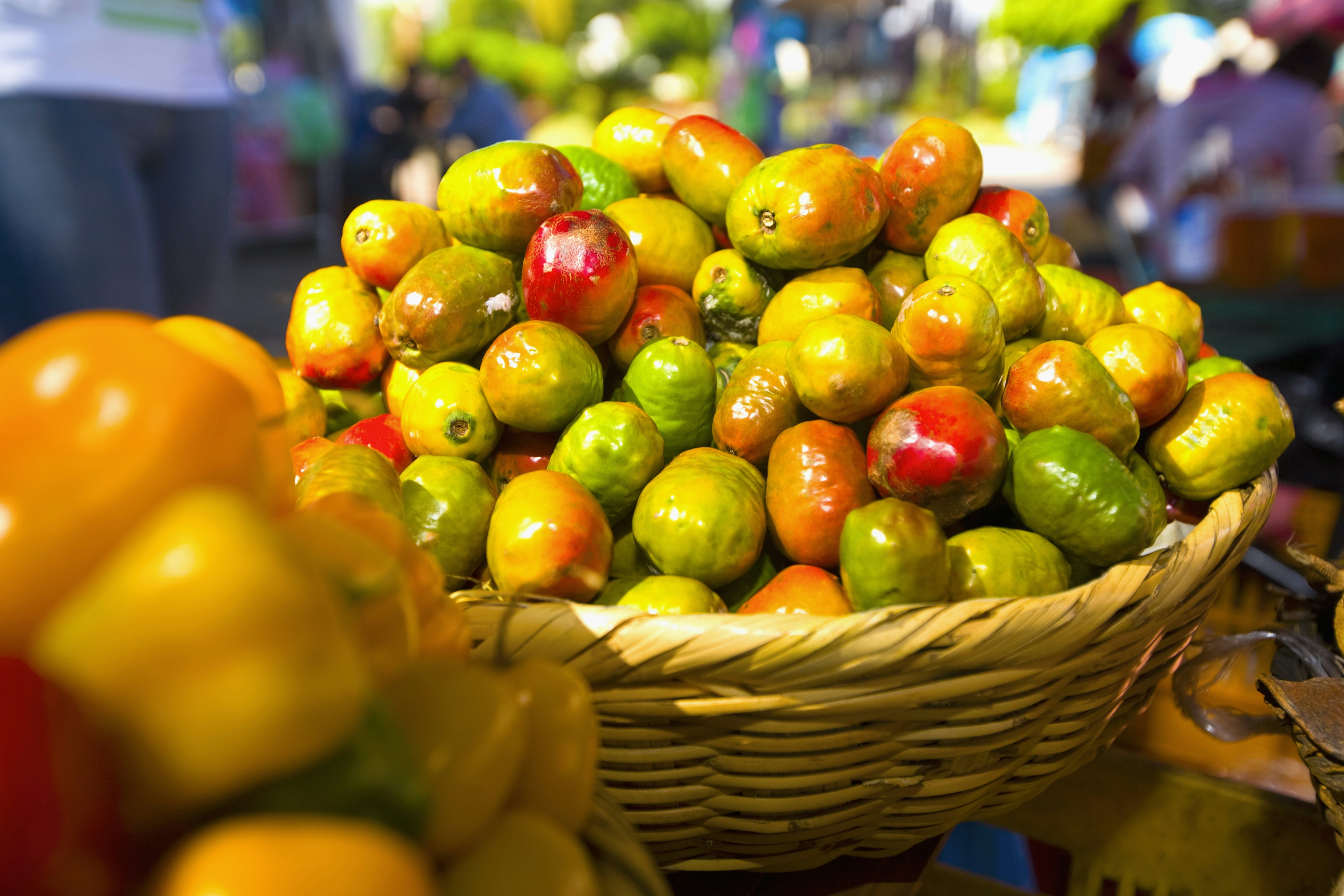 Vegetables at a market stall, San Juan Nuevo, Michoacan State, Mexico