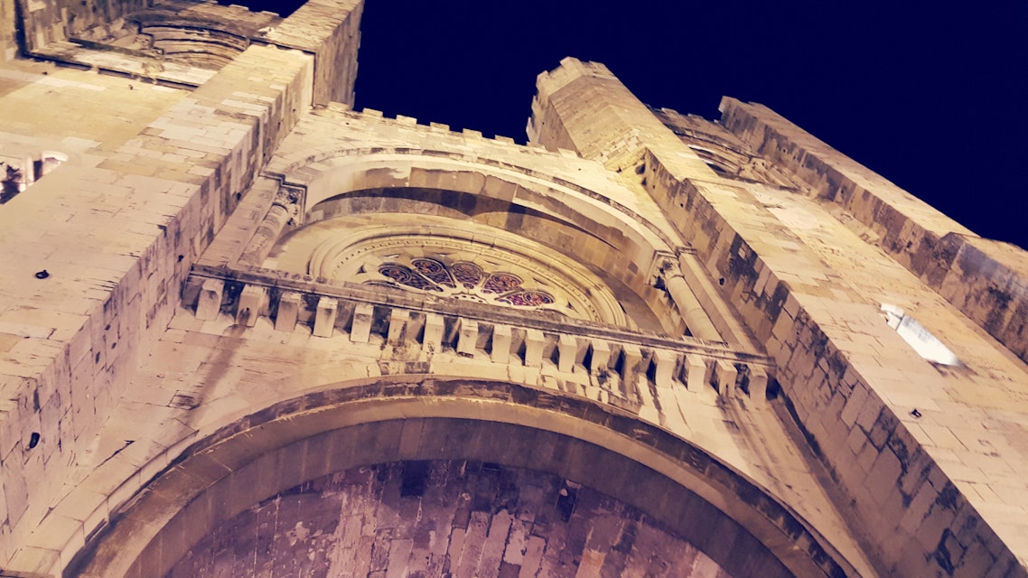 Low Angle View Of Lisbon Cathedral At Night