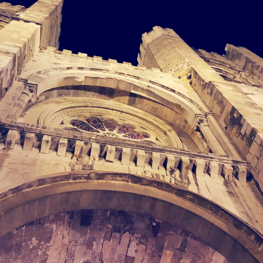 Low Angle View Of Lisbon Cathedral At Night
