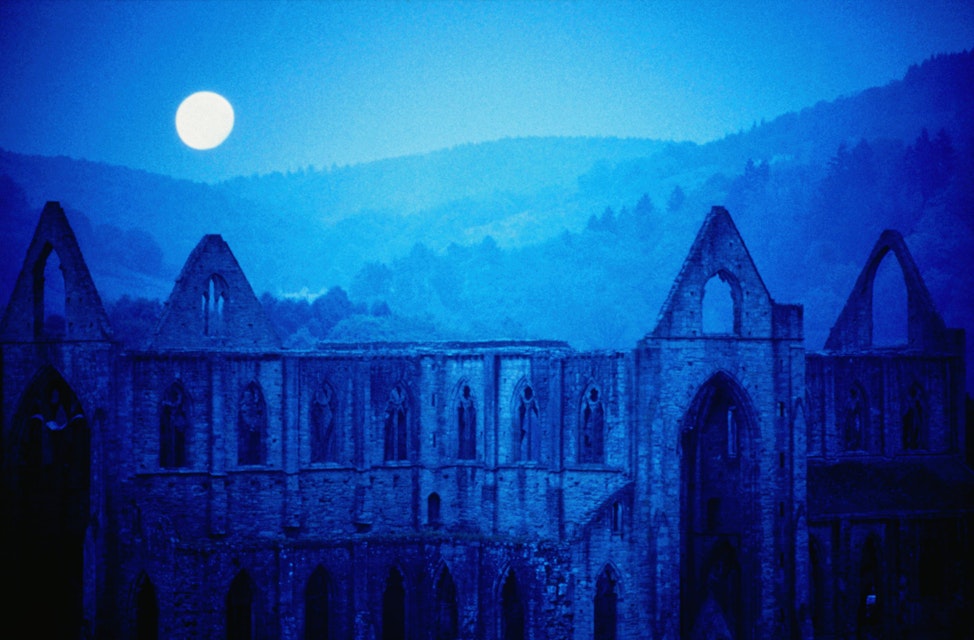 Tintern Abbey in moon light.