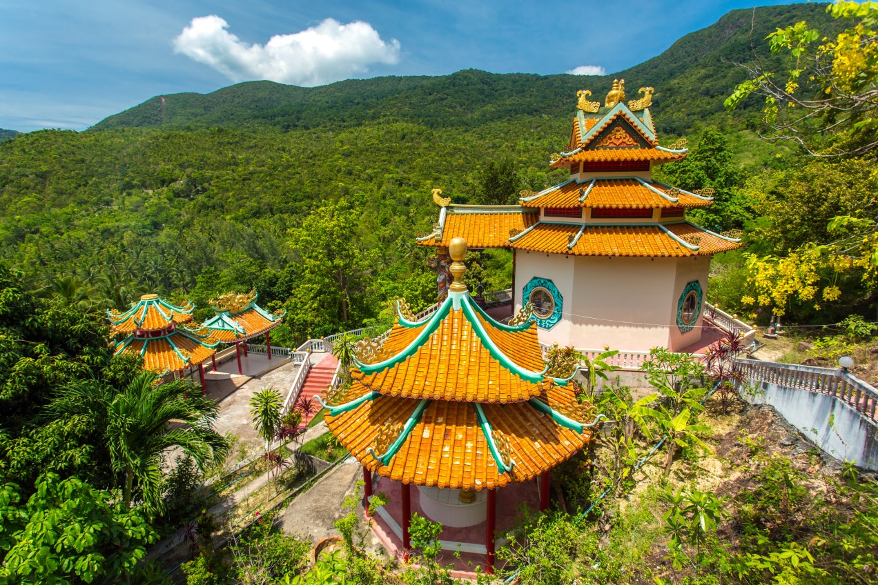 Kuan yin, chinese temple overlooking Chaloklum Bay at Koh Phangan, Thailand; Shutterstock ID 197205806; Your name (First / Last): Josh Vogel; GL account no.: 56530; Netsuite department name: Online Design; Full Product or Project name including edition: Digital Content/Sights