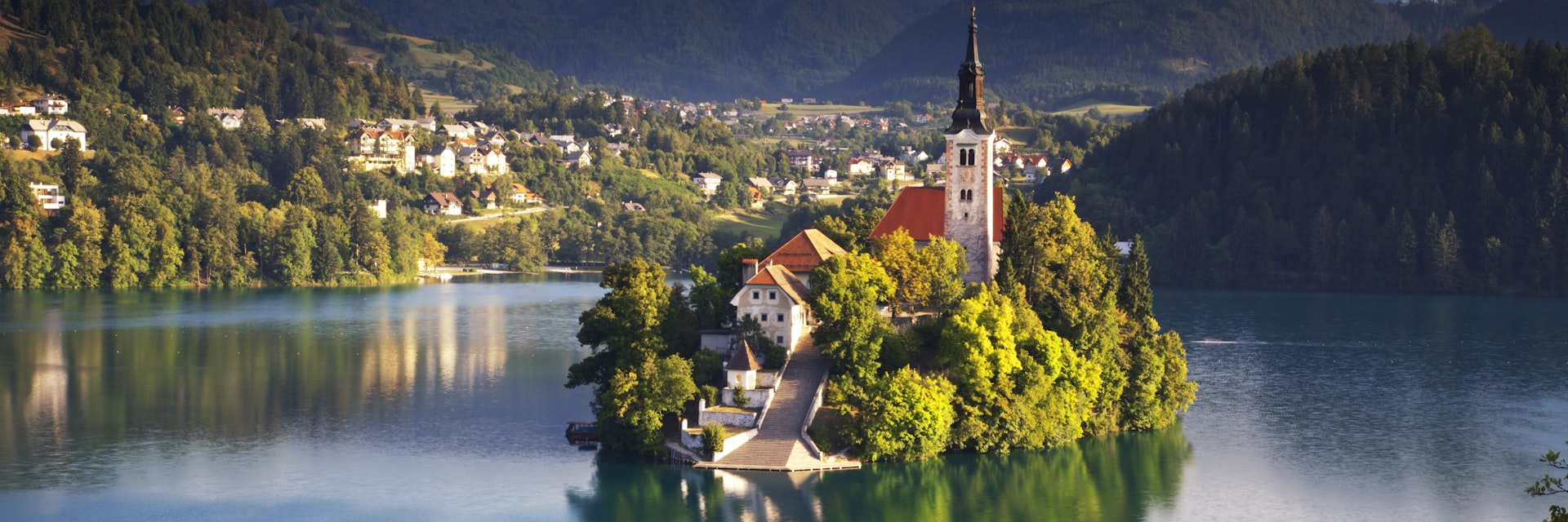 Slovenia, Julian Alps, Upper Carniola, Lake Bled, Church and island on Lake Bled