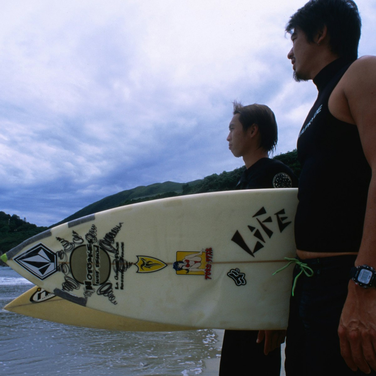 Local surfers size up the waves at Shek O's 'Big Wave Beach'.