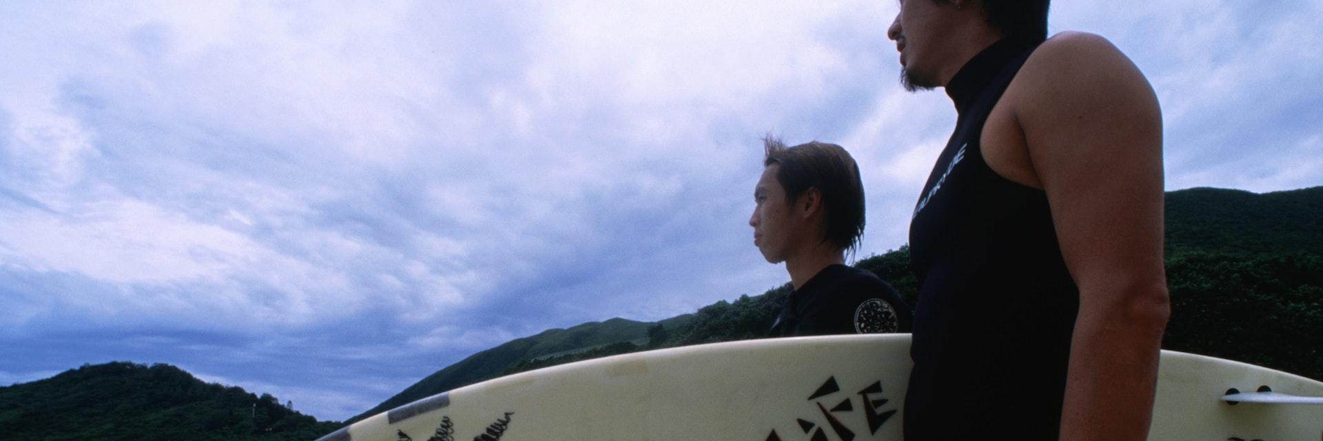 Local surfers size up the waves at Shek O's 'Big Wave Beach'.