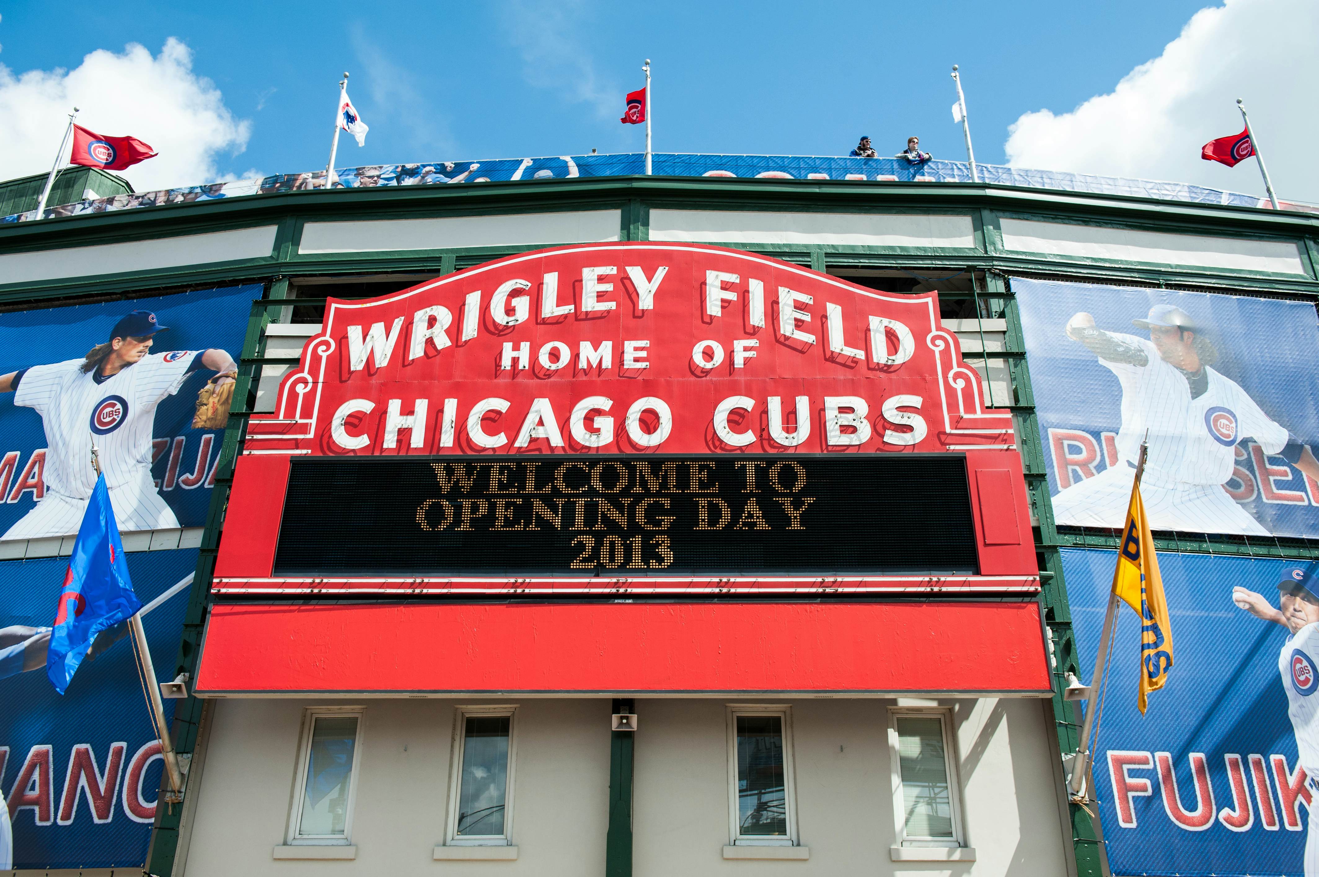CHICAGO - APRIL 8: The Wrigley Field marque in Chicago welcomes fans to the 2013 Major League Baseball home opener on April 8, 2013.; Shutterstock ID 136487138; Your name (First / Last): Josh Vogel; Project no. or GL code: 56530; Network activity no. or Cost Centre: Online-Design; Product or Project: 65050/7529/Josh Vogel/LP.com Destination Galleries
