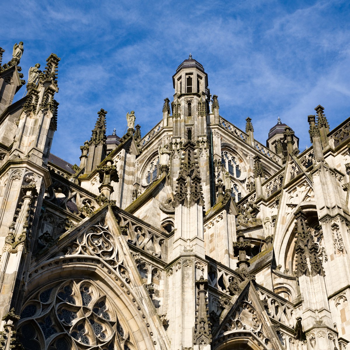 Exterior with many gothic details against a deep blue sky of the gothic medieval cathedral of Saint John, one of the top attractions of Den Bosch, 's-Hertogenbosch, Netherlands; Shutterstock ID 180468908; Your name (First / Last): Josh Vogel; Project no. or GL code: 56530; Network activity no. or Cost Centre: Online-Design; Product or Project: 65050/7529/Josh Vogel/LP.com Destination Galleries