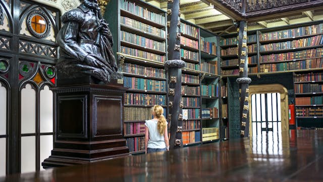 Rio De Janeiro, Brazil - September 5 2013: A girl looking at the books in the library Real Cabinete Portugues De Leitura, in the old city center; Shutterstock ID 267301388; Your name (First / Last): Josh Vogel; Project no. or GL code: 56530; Network activity no. or Cost Centre: Online-Design; Product or Project: 65050/7529/Josh Vogel/LP.com Destination Galleries