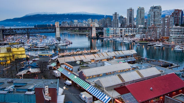 The view of Granville Island from Granville street bridge.