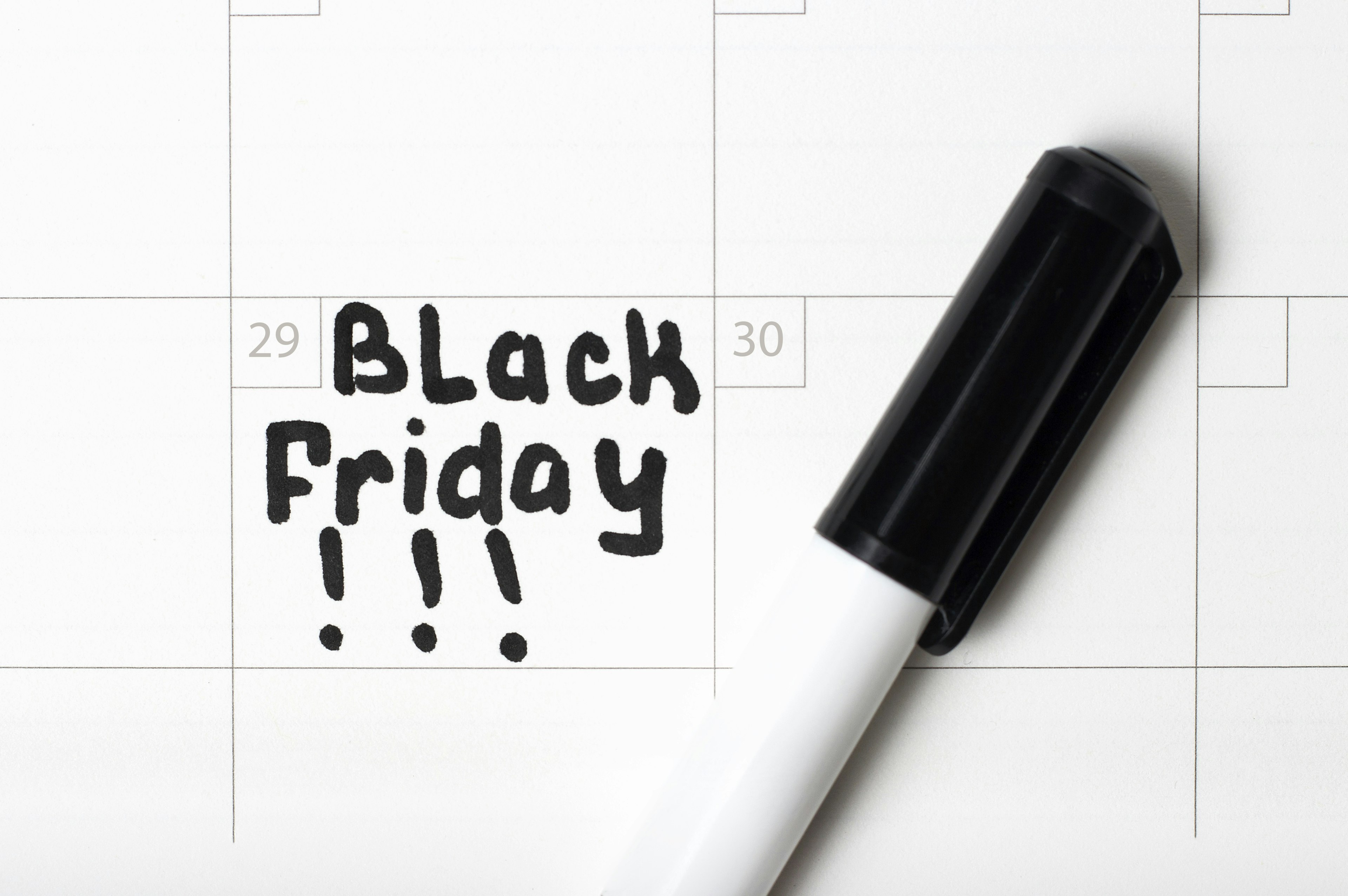 "Black Friday" written on a calendar with a marker