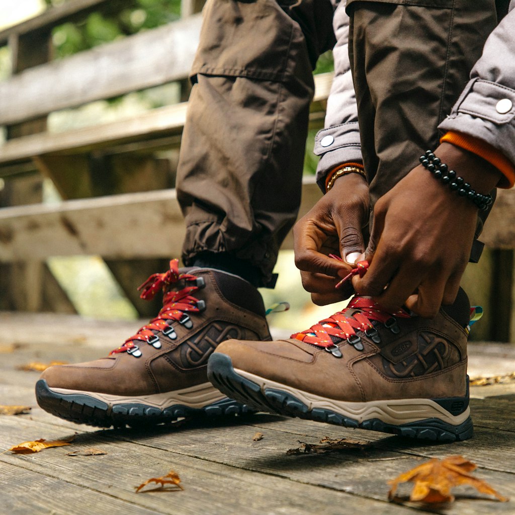 Lacing up fresh boots for a hike