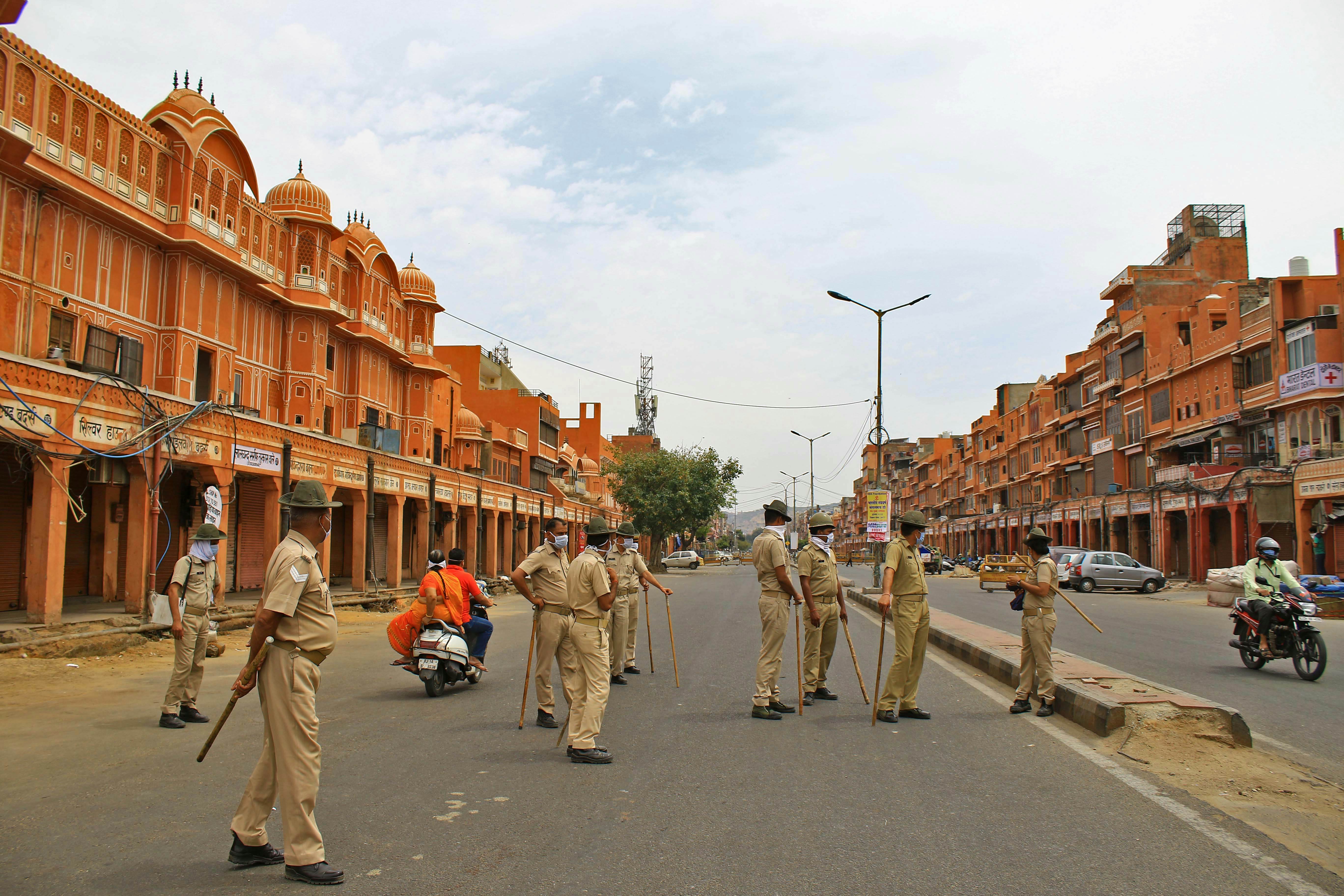 Police personnel during the Lockdown imposed in the wake of the deadly novel coronavirus pandemic in Jaipur, Rajasthan,India.