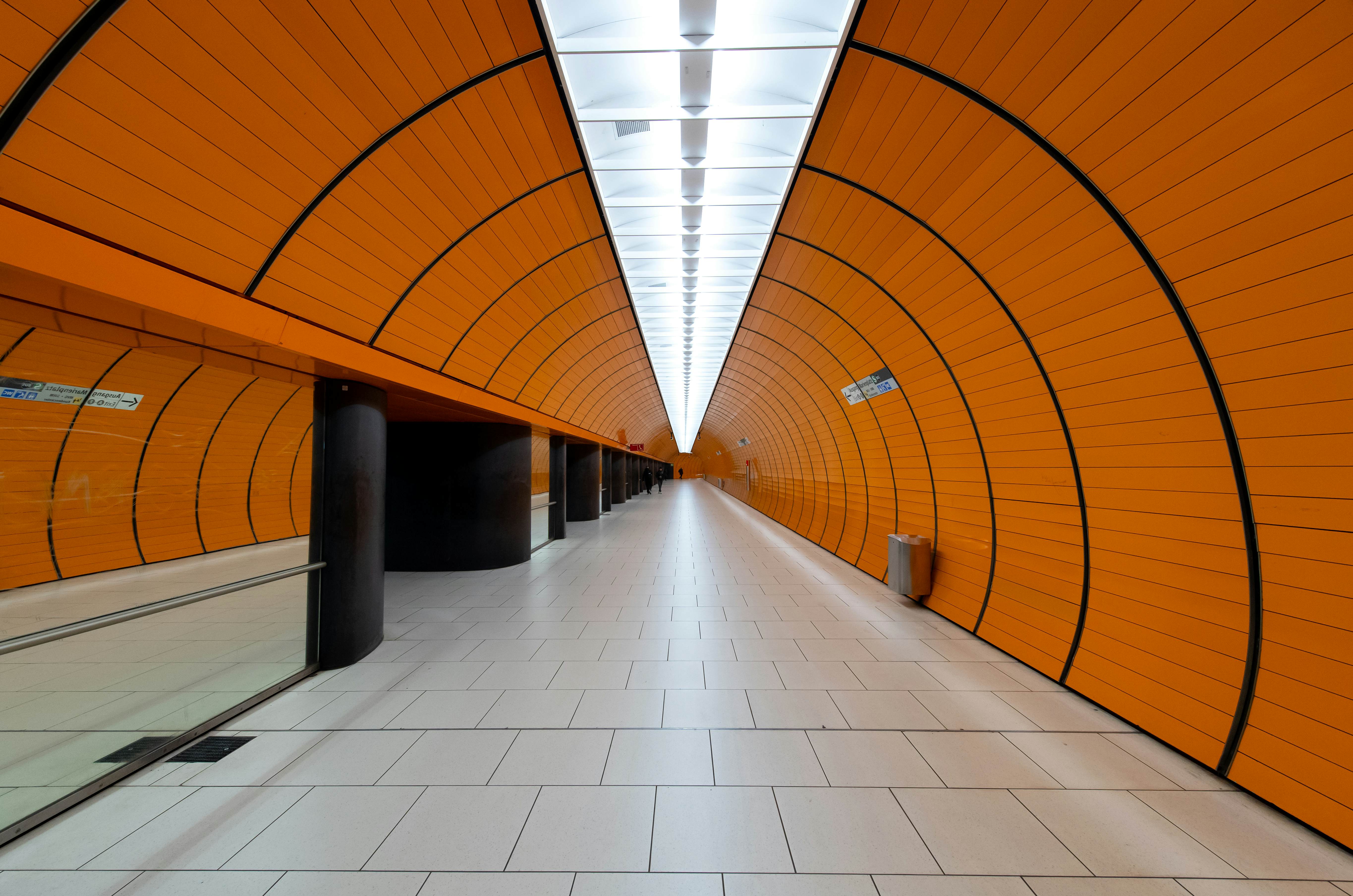 Only few passengers wait in the underground station at Marienplatz