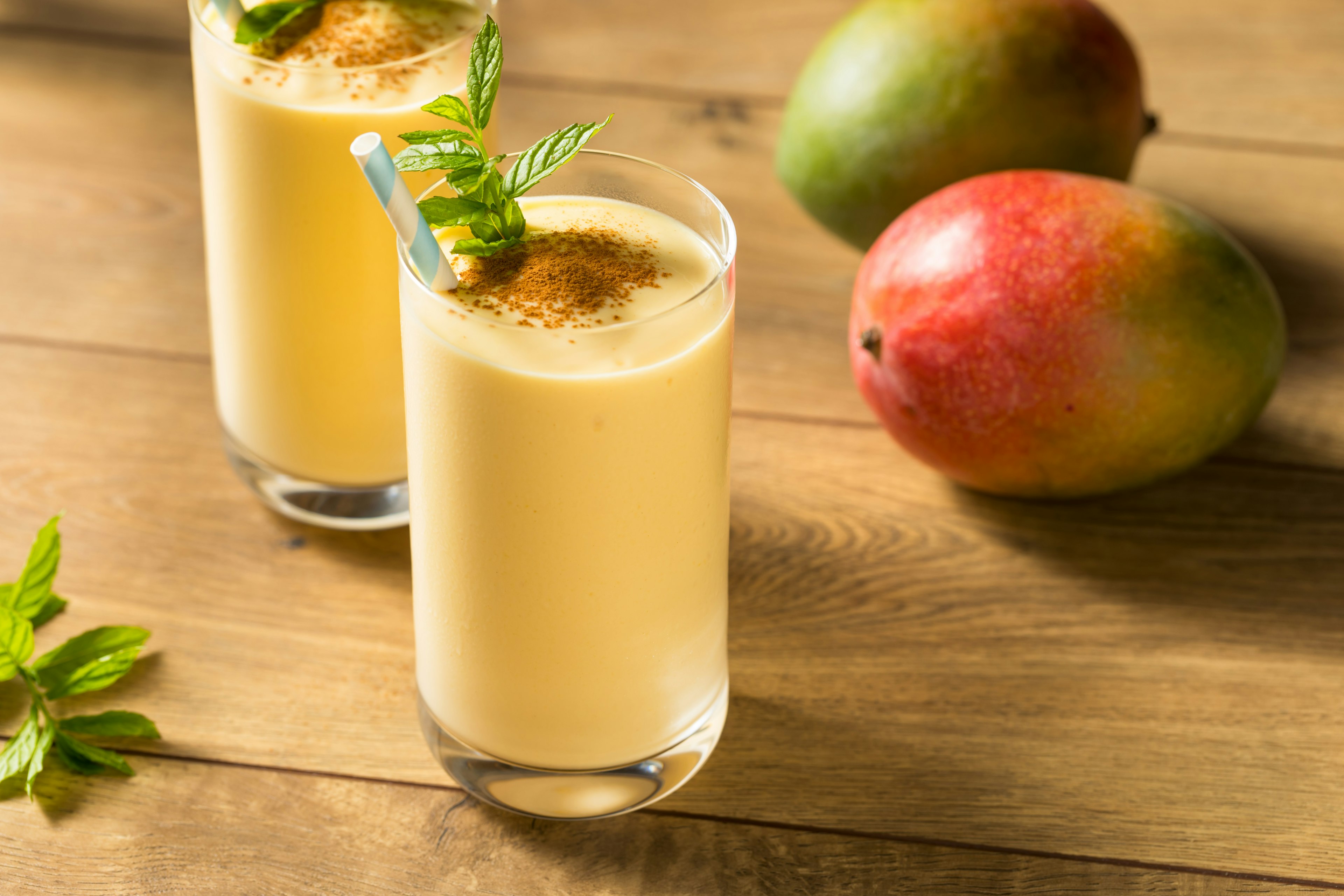 Mango Lassi, yogurt or smoothie. Healthy probiotic  cold summer