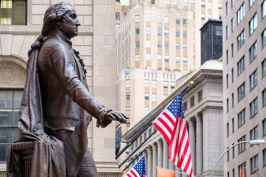 The statue of George Washington at the Federal Hall in New York City 