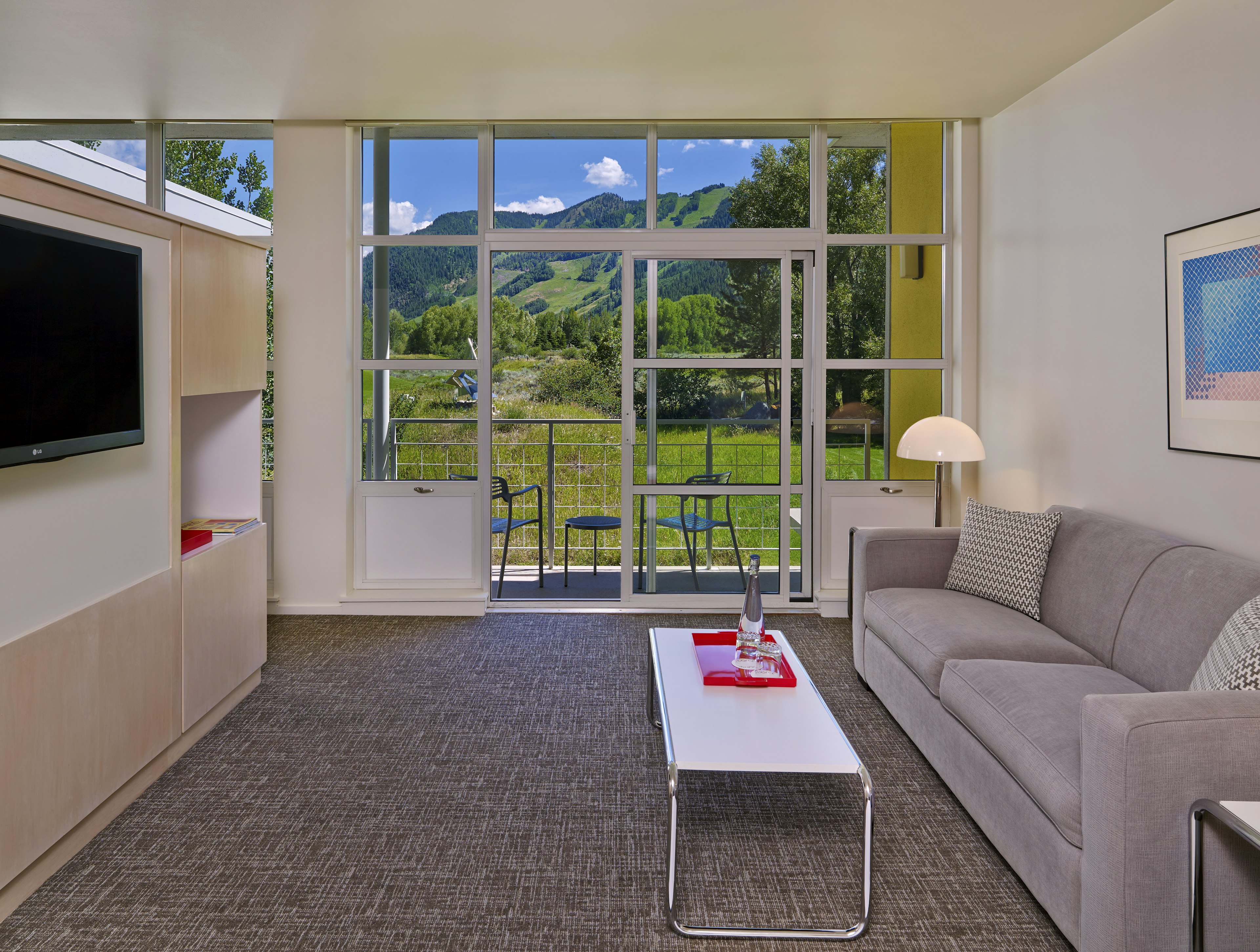 Bauhaus-style interior of a hotel living room