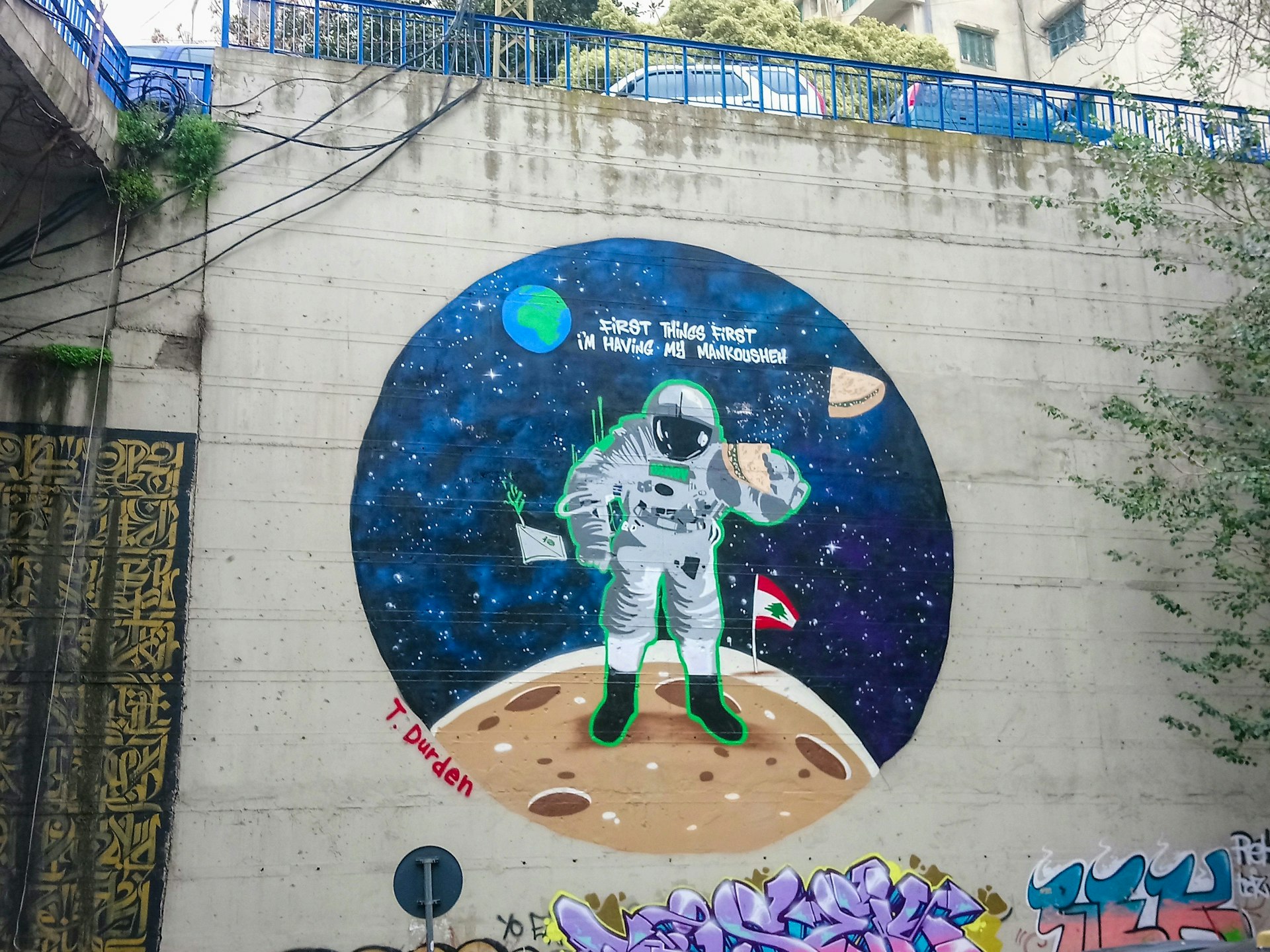 Mural of Lebanese astronaut on the moon, near Sassine Square, Beirut.jpg