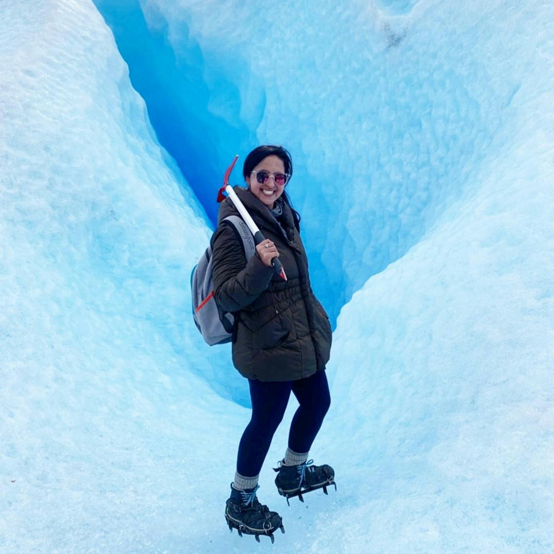 Aparna Shewakramani climbing Perito Merino Glacier
